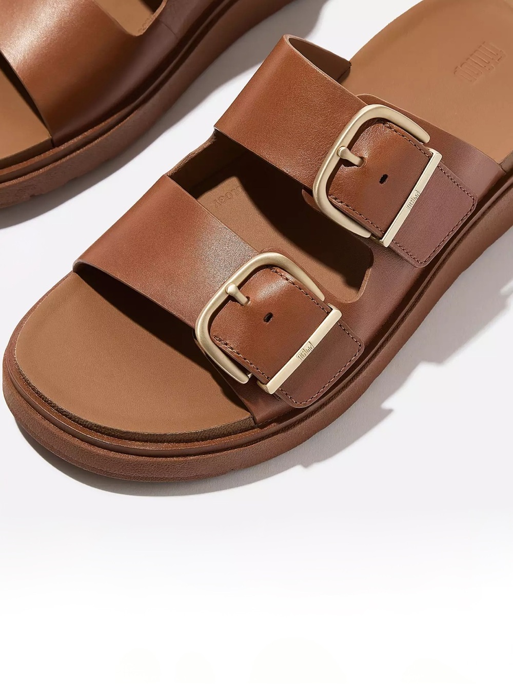 Fitflop GEN-FF Buckle Two Bar Leather Sandal Slides - Picture 2 of 10